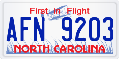 NC license plate AFN9203