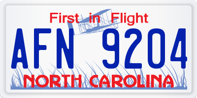 NC license plate AFN9204
