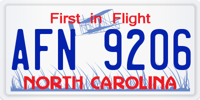 NC license plate AFN9206