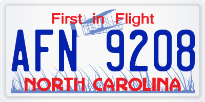 NC license plate AFN9208