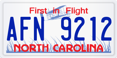NC license plate AFN9212