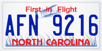 NC license plate AFN9216