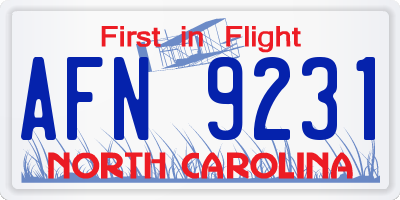 NC license plate AFN9231
