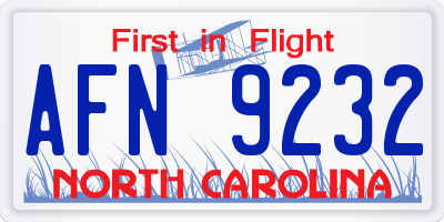 NC license plate AFN9232