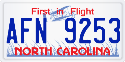 NC license plate AFN9253
