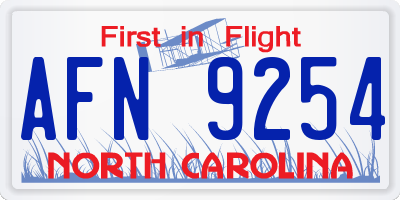 NC license plate AFN9254