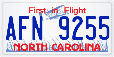 NC license plate AFN9255