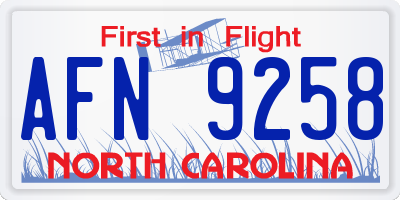 NC license plate AFN9258