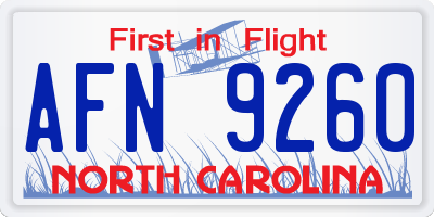 NC license plate AFN9260