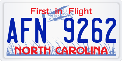 NC license plate AFN9262