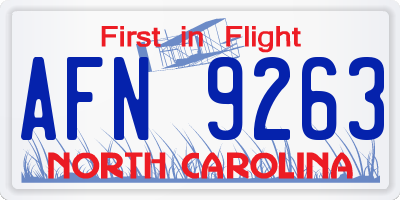 NC license plate AFN9263