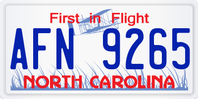 NC license plate AFN9265