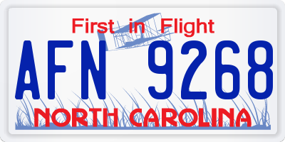 NC license plate AFN9268