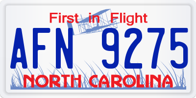 NC license plate AFN9275
