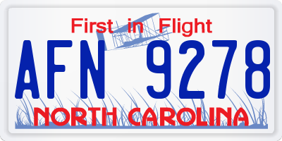 NC license plate AFN9278