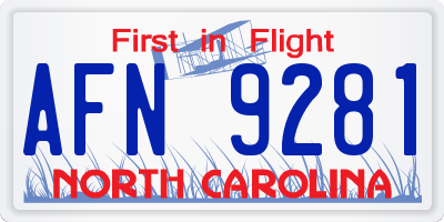 NC license plate AFN9281