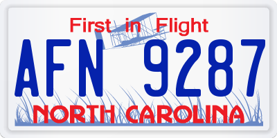 NC license plate AFN9287