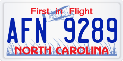NC license plate AFN9289