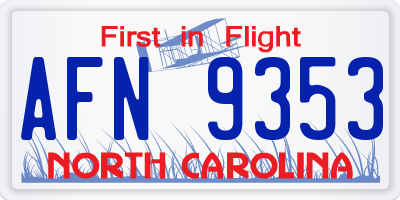 NC license plate AFN9353