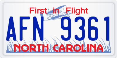 NC license plate AFN9361