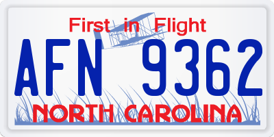 NC license plate AFN9362