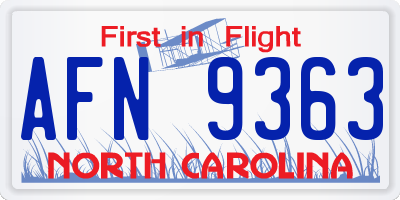 NC license plate AFN9363