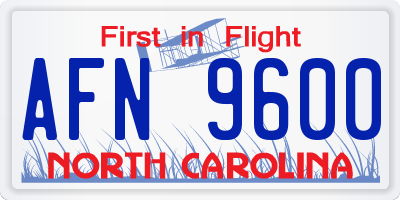 NC license plate AFN9600