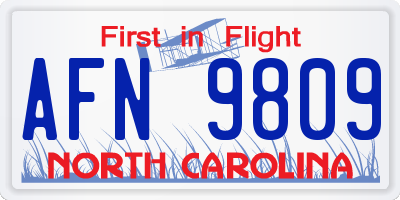 NC license plate AFN9809