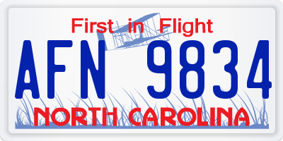 NC license plate AFN9834