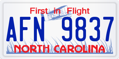 NC license plate AFN9837