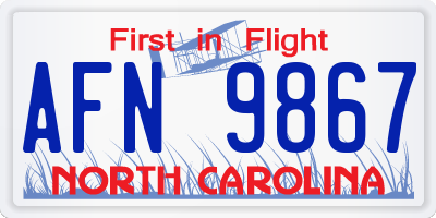 NC license plate AFN9867