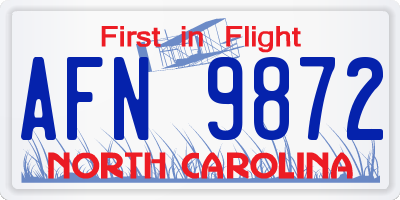 NC license plate AFN9872