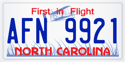 NC license plate AFN9921
