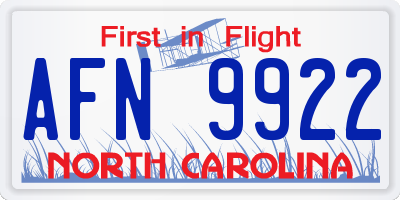 NC license plate AFN9922