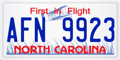 NC license plate AFN9923