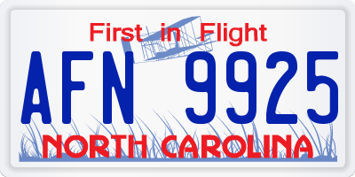 NC license plate AFN9925