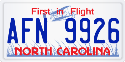 NC license plate AFN9926