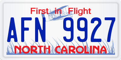 NC license plate AFN9927