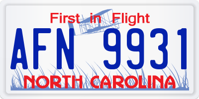 NC license plate AFN9931