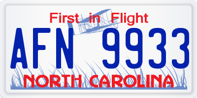 NC license plate AFN9933