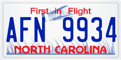 NC license plate AFN9934