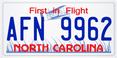 NC license plate AFN9962