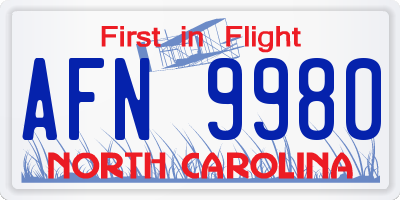 NC license plate AFN9980