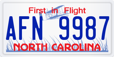 NC license plate AFN9987
