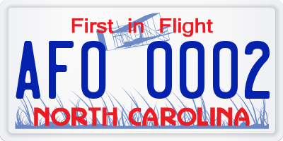 NC license plate AFO0002