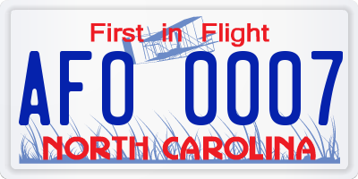 NC license plate AFO0007