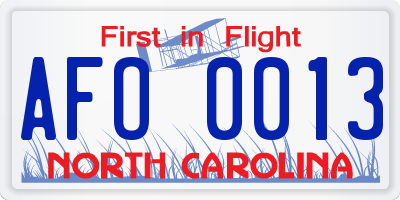 NC license plate AFO0013