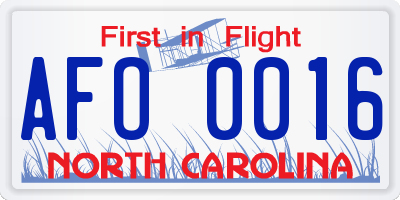 NC license plate AFO0016