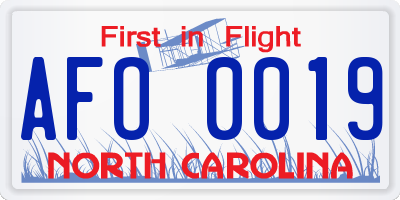 NC license plate AFO0019