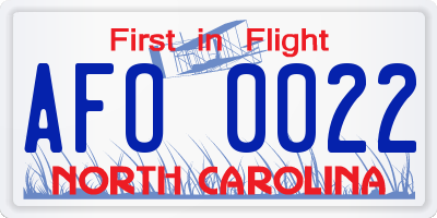 NC license plate AFO0022